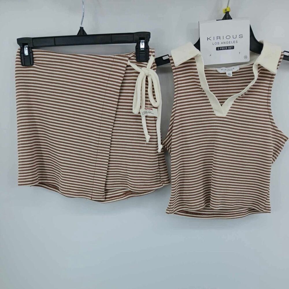 knit two-piece set, Kirious Los Angeles, striped crop top and shorts